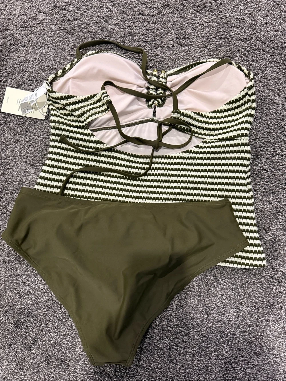 Cupshe Olive and Cream Striped Knit Tankini Set - Picture 4 of 6